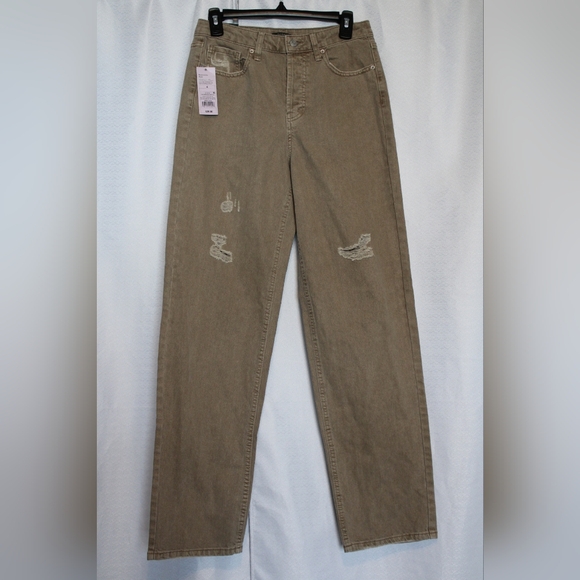 Women’s High Rise Distressed Straight Leg Jeans - Light Brown Size 00 & 4 - Picture 2 of 12